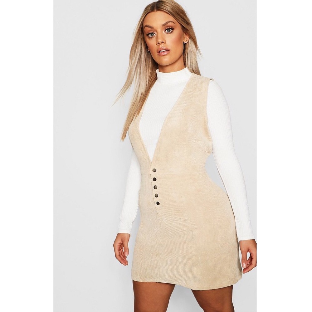Plus Cord Popper Plunge Shift Dress